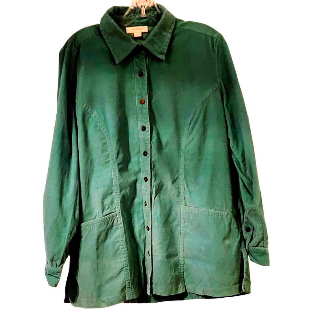 Dressbarn Teal Corduroy Button Down Front pocket Shacket Medium